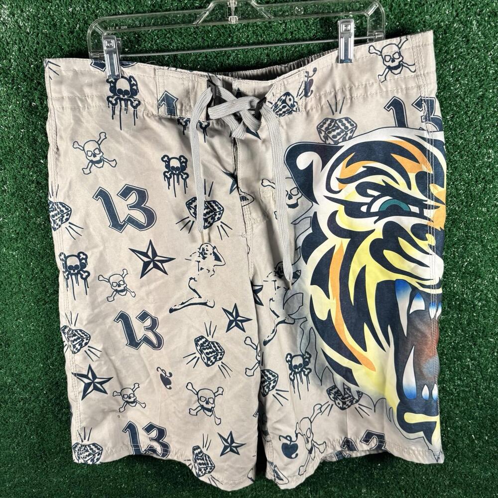 Tattoo Tattoo By Free Spirit Tiger Board Shorts Swim Trunks Mens L Vintage Y2K